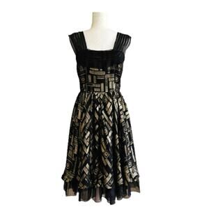 2b RYCH Dress Black Metallic Gold Silk Chiffon Sleeveless Party Dress Size 6